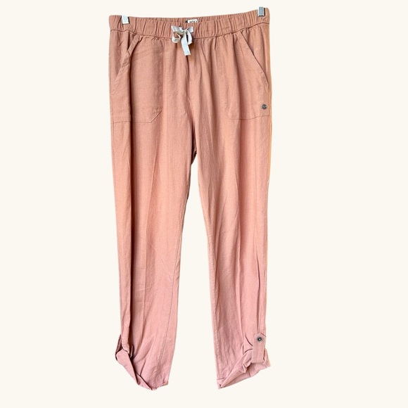 Roxy Pants - Roxy On the Seashore coral linen blend pull on pants sz L